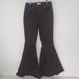 Shyanne Women’s Brown Jeans Super Flare Pockets 30x32 Boho Western Rodeo Cowgirl